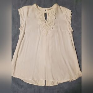 Elegant Cream Boho Blouse with Lace Trim